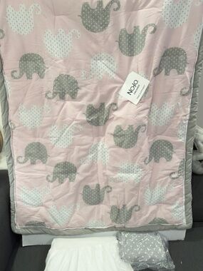 NoJo Pink Elephant Baby Crib Bedding set - New See details